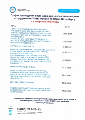 График информирования налогоплательщиков в 4 квартале 2023 года