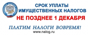 Внимание! Срок уплаты имущественных налогов - до 1 декабря