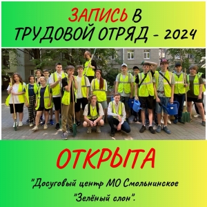 Запись в трудовой отряд для несовершеннолетних постоянно зарегистрированных на территории МО Смольнинское ОТКРЫТА!!!