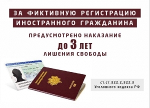 Статьей 322 Уголовного кодекса РФ установлена уголовная ответственность для принимающей стороны (собственника жилого помещения) за осуществление фиктивной постановки иностранных граждан на миграционный учет