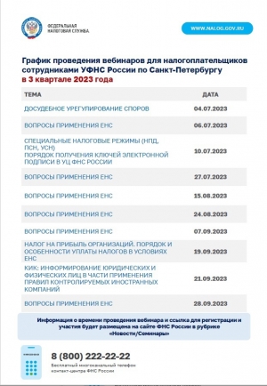 График проведения вебинаров для налогоплательщиков